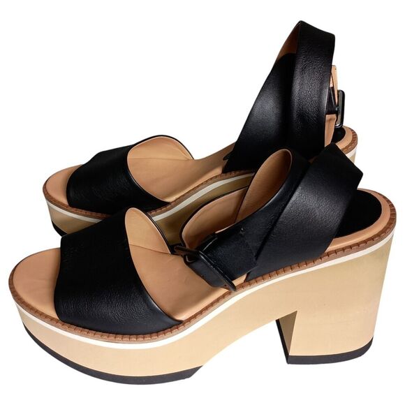 Paloma Barcelo Sandals Platform Heels Ultra High Ankle Strap Black Womens 41/ 11 - Picture 7 of 10